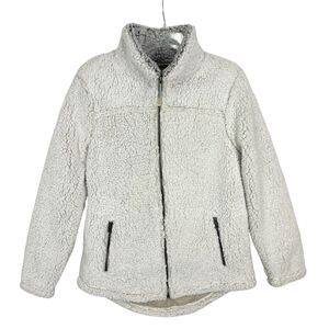 STOIC Long Pile Fleece Jacket Off White Gray Full Zip High Neck Women’s Medium